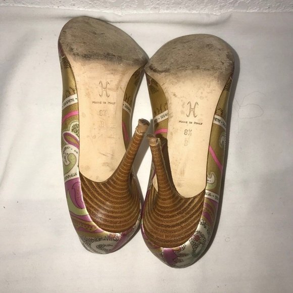 Cole Haan Silk Paisley Multi-Color  Print Open Toe pumps Heels - Picture 4 of 5